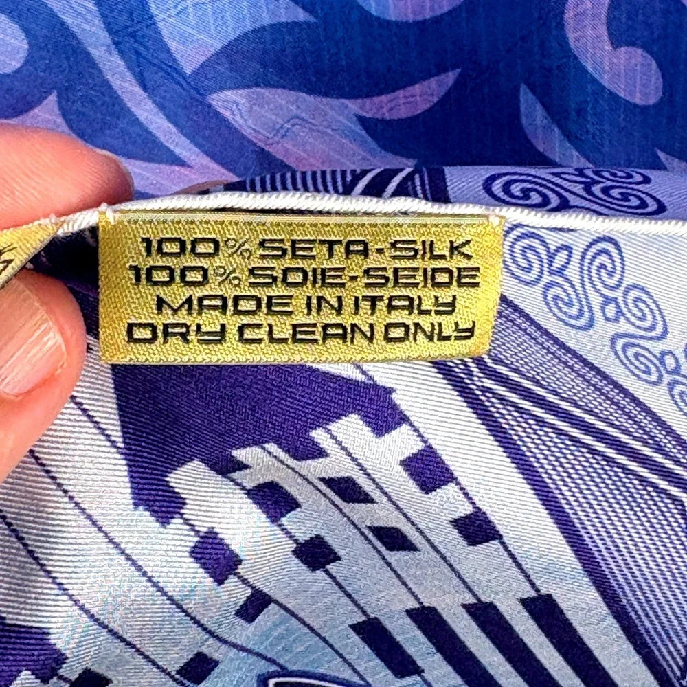 NWOT Empire of Kazakhstan Silk Scarf 35 X 35 Blue Geometric Luxury Gift Italy